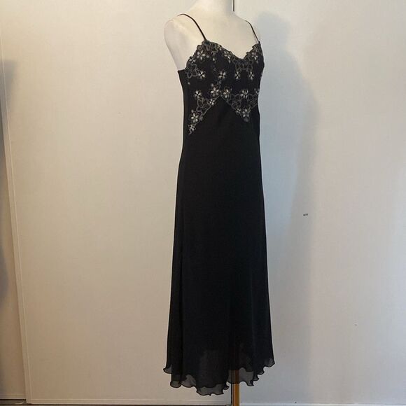 Vintage Black Lace Slip Dress with Double Thigh Splits Size Small - Picture 5 of 14